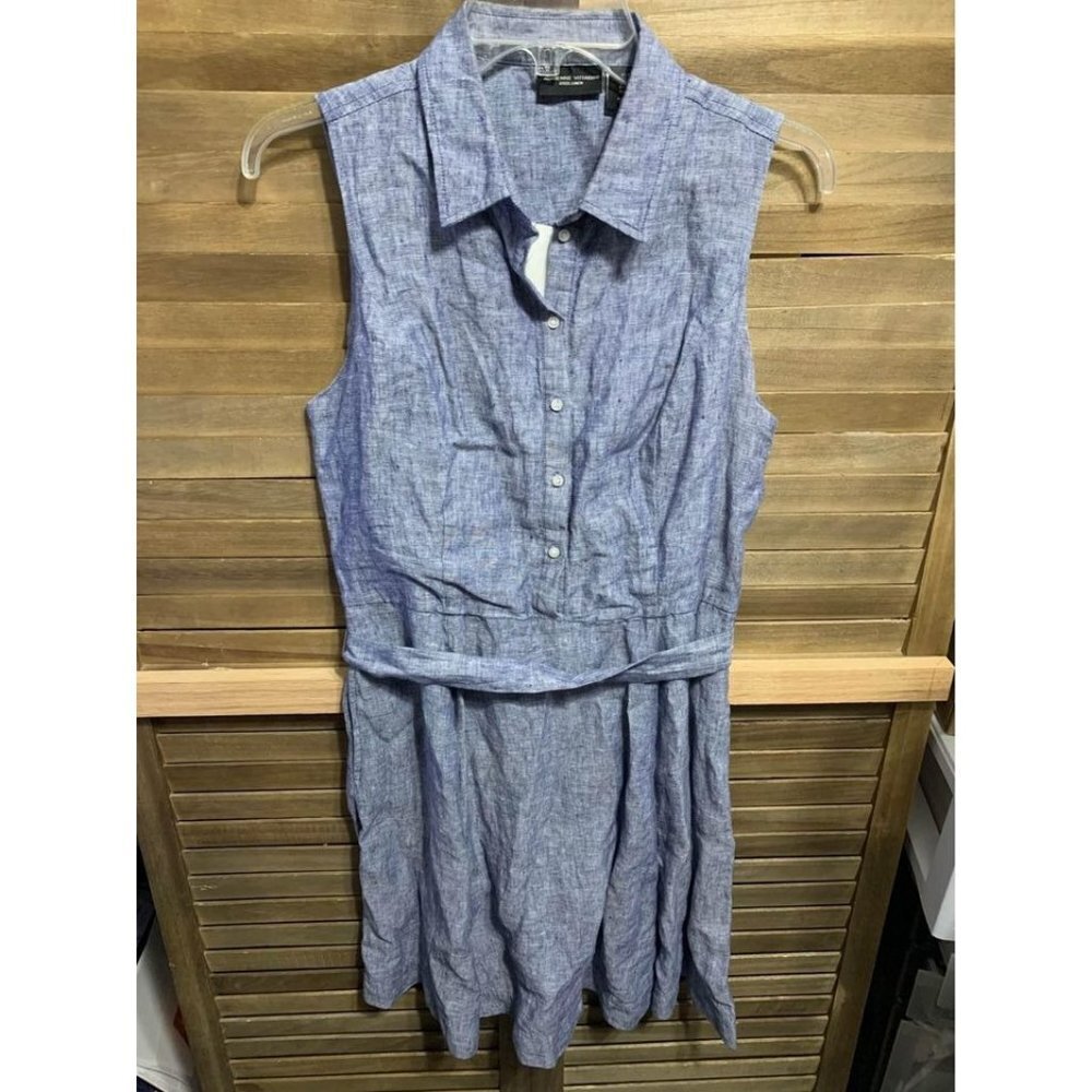 Sleeveless Chambray Shirt Dress in Blue